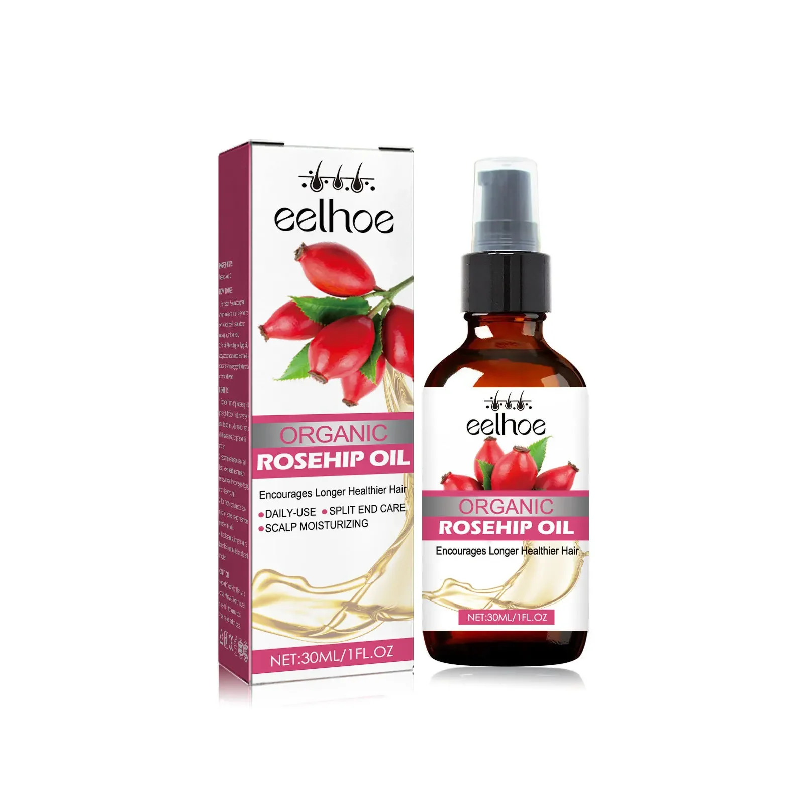 

30ml Eelhoe Dense Hair Rosehip Oil Moisturizing and Nourishing Hair IR Relief Dry and Strong Thick Hairs Fixation Anti Hair Loss