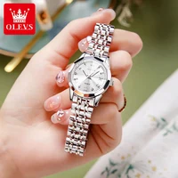 OLEVS 9931 Quartz Women Watch Original Stainless Steel Dual Calendar Luxury Top Brand Waterproof Ladies Watches Jewelry Set Hot - Image 2