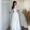 Muslim Exquisite Square A-line Wedding Dresses Puff Sleeve Satin Draped Pleat Full Bride Dresses Anck Length robe de mariée 3