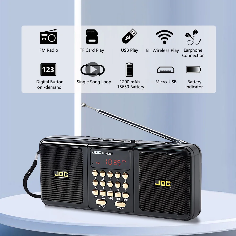 مكبر صوت لاسلكي محمول ستيريو راديو FM بطارية قابلة...