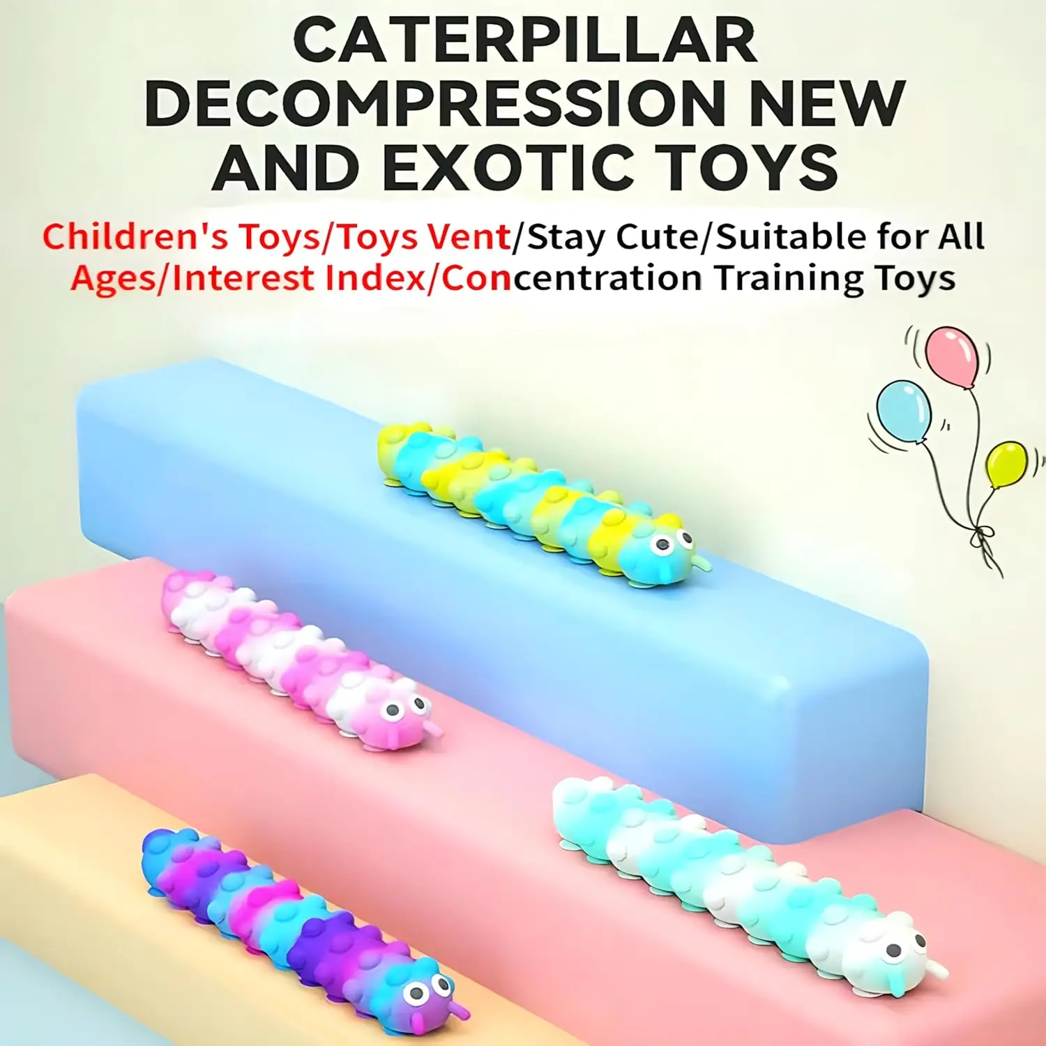 New and unique creative slow rebound venting silicone suction cup caterpillar toy pinching parent-child interaction 3