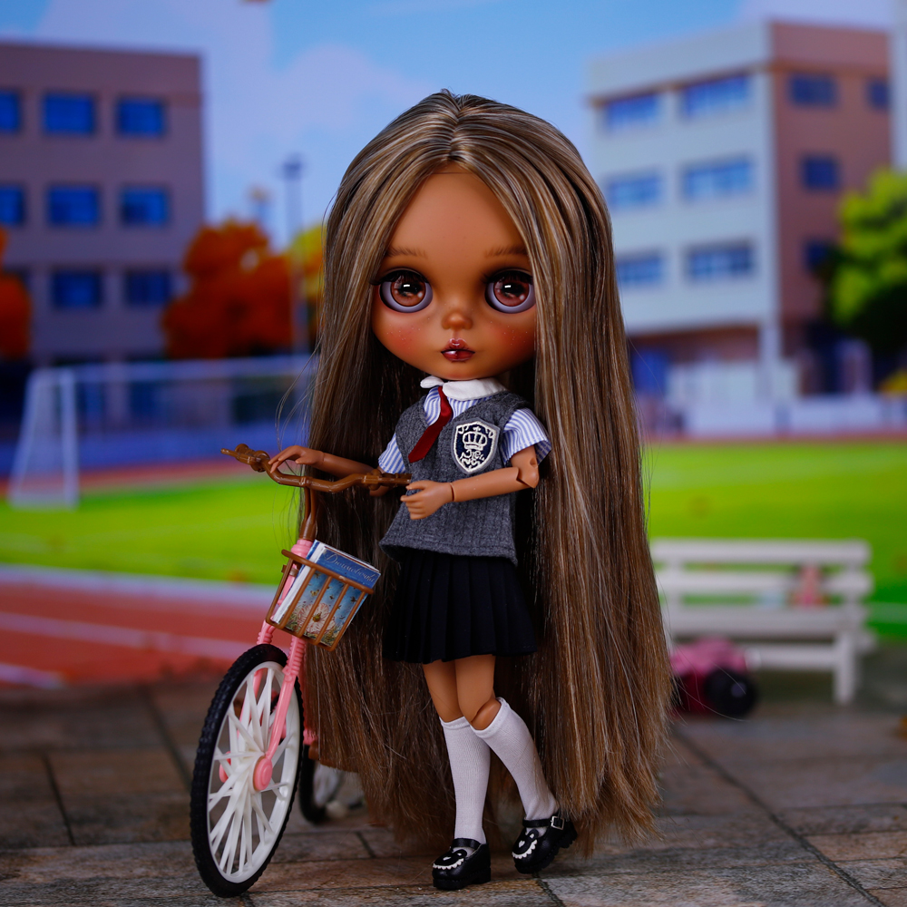 Anjelica – Prìomh-inbhe Custom Neo Blythe Dòil le falt ioma-dhathach,  craiceann dorcha \u0026 aghaidh ghrinn neo-shoilleir | This Is Blythe Stòr  oifigeil, image size:1000x1000