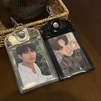INS Transparent Sparkling Kpop Idol Card Holder Fit 3inch Glitter Pvc Student ID Bank Bus Card Storage Protective Cover Keychain 1