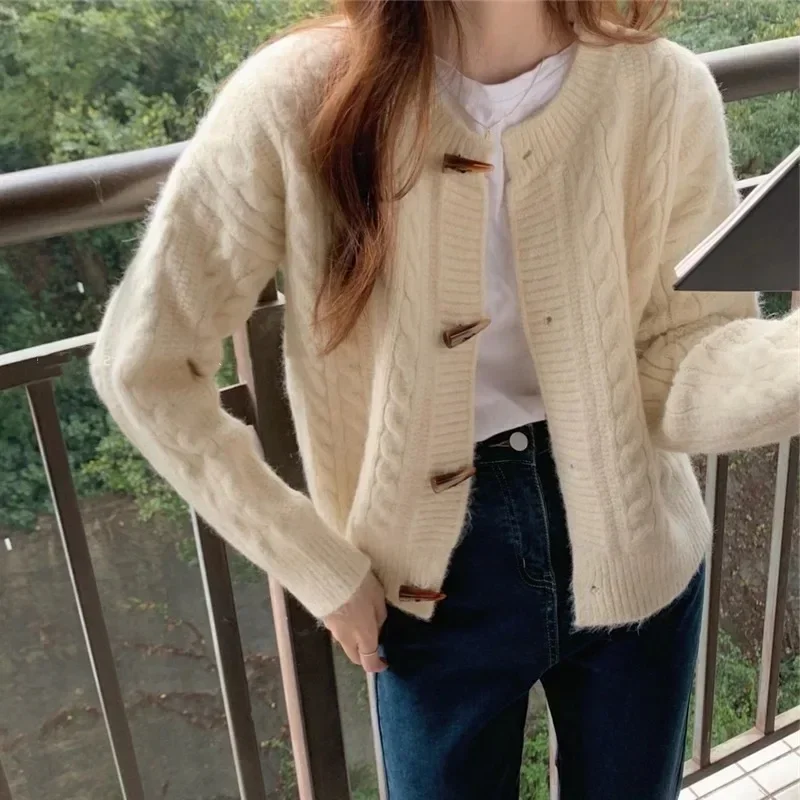 

Women's O-Neck Long Sleeve Knitted Cardigan, Lazy Wind Coats, Single Breasted Top, Warm Fashion, Female Sweater, 2024