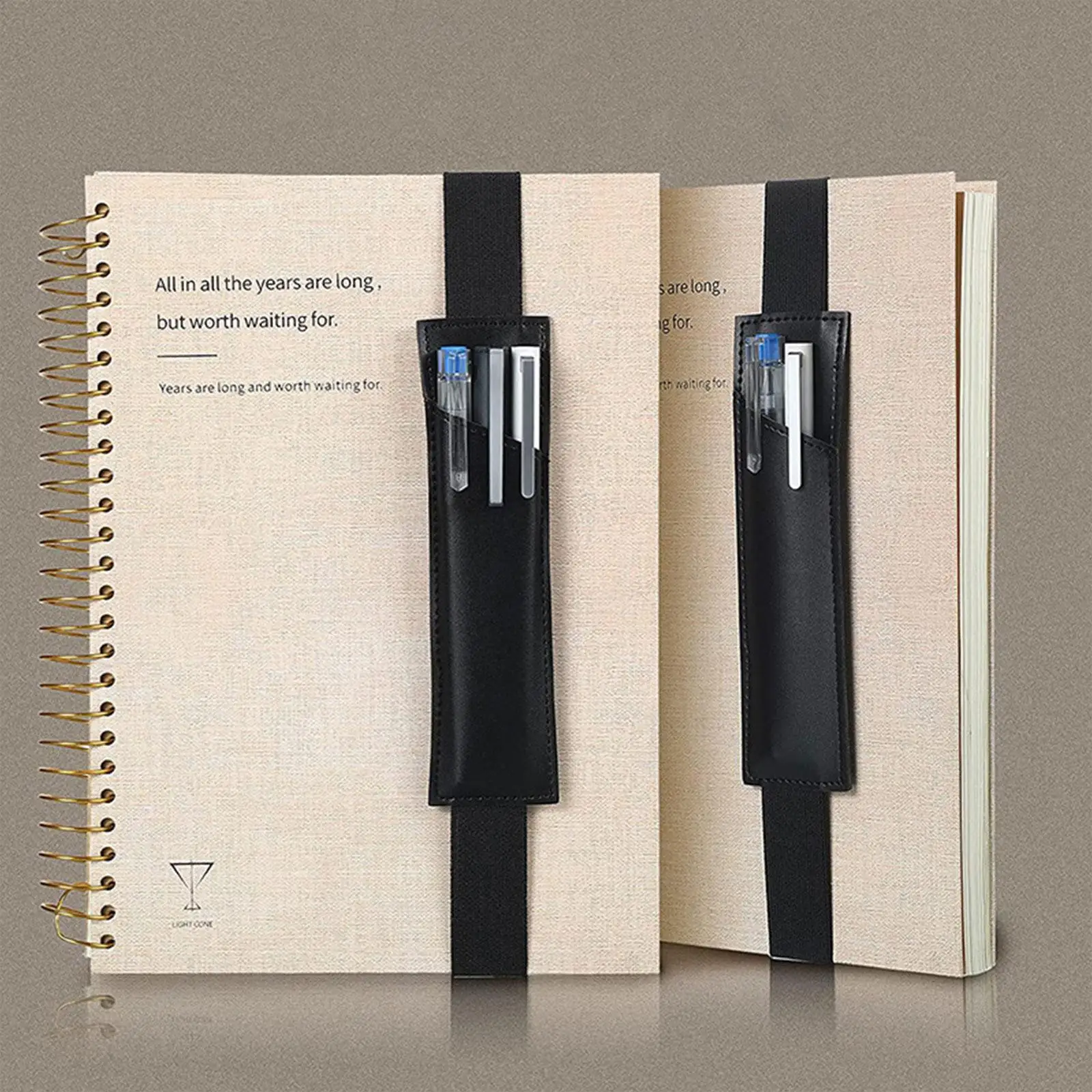 Pen Holder Adjustable Elastic Band PU Pen Sleeve Pouch Large Capacity
