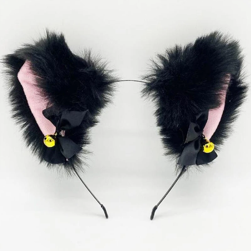 Cat Ears Headband Necklace Plush Bell Hairband anime hair accessories for Women Girls Cosplay Masquerade Party Costume