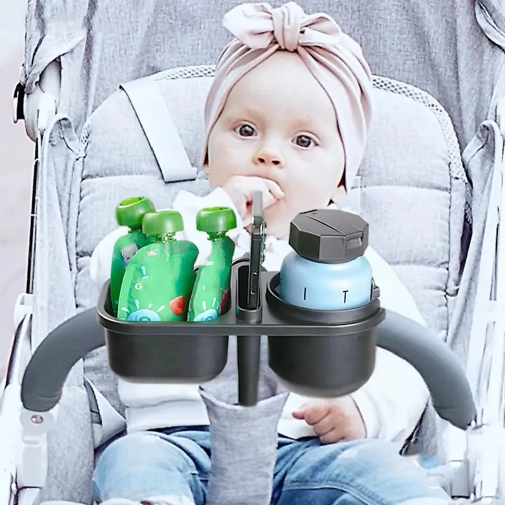 3 in 1 Baby Stroller Bottle Organizer Black Multifunctional Baby Stroller Bottles Rack Durable with Phone/Snack Holder