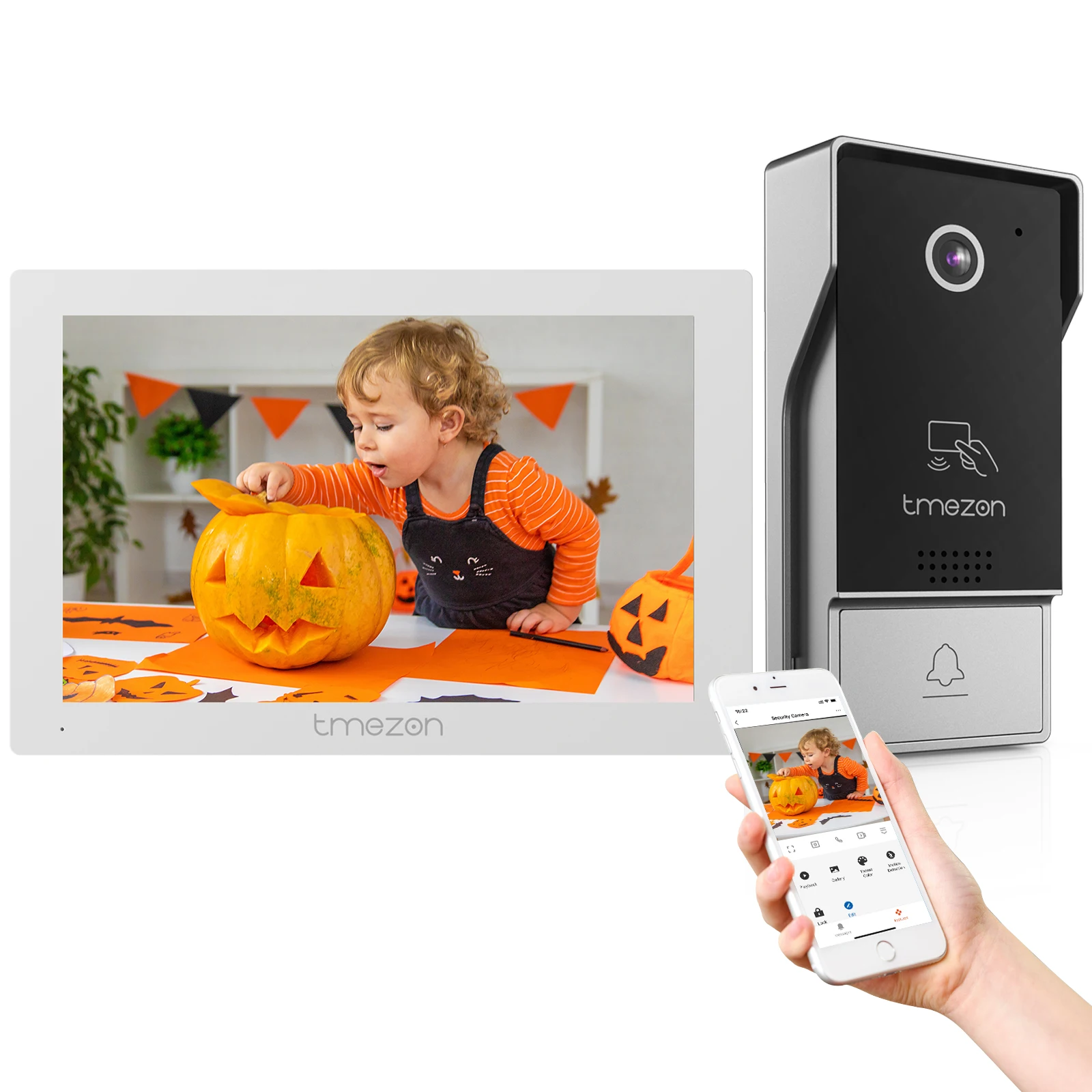 TMEZON 7 Inch 1080P Video Door Phone Intercom System with 1080P Wired Door Camera Tuya App Remote Unlock