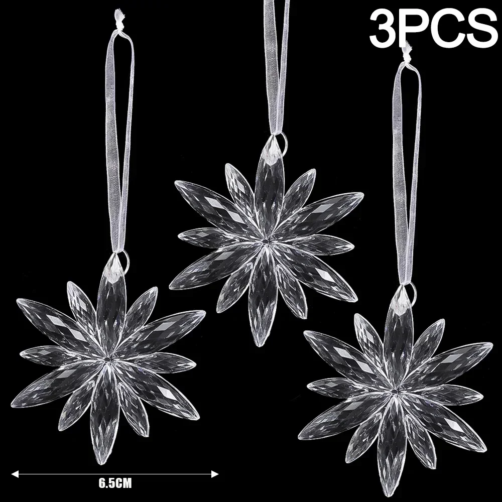 thumbnail image 1 of 12/2 piezas de adornos navideños de acrílico transparente con forma de copo de nieve y carámbanos para árbol de Navidad, adornos colgantes para fiestas de invierno, 1 of 5