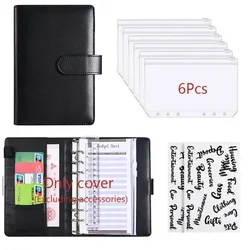 Deluxe PU Leather Budget Planner with Cash Envelope Organizer and Zippered Pockets (Black and sticker)