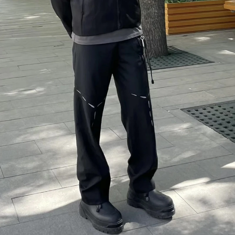 

Harajuku Wool Blen Straight Black Patchwork Loose Suit Pants for Men Streetwear Baggy Oversized Trousers Unisex Casual Cargos