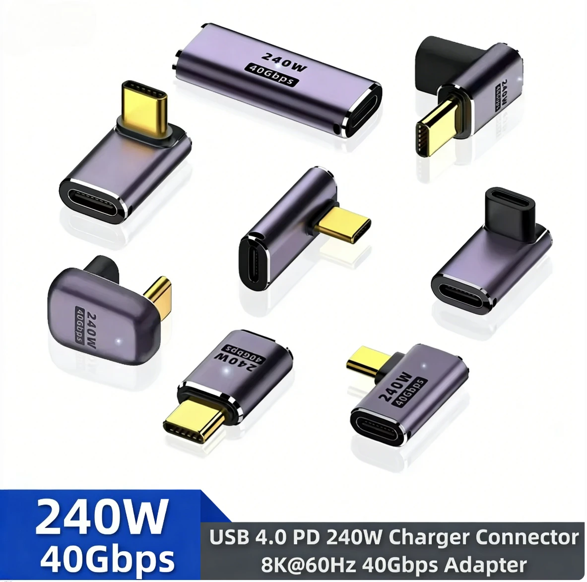 USB4.0 40Gbps U-Shape Straight Angle 240W USB C to Type C Fast Charging and Data Adapter