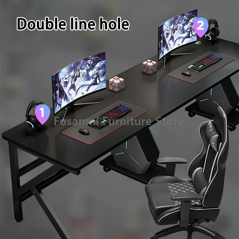 Grand bureau de jeu pour 2 personnes avec pieds en forme de K, bureau moderne pour ordinateur double, bureaux spacieux pour la maison, table de jeu longue pour deux