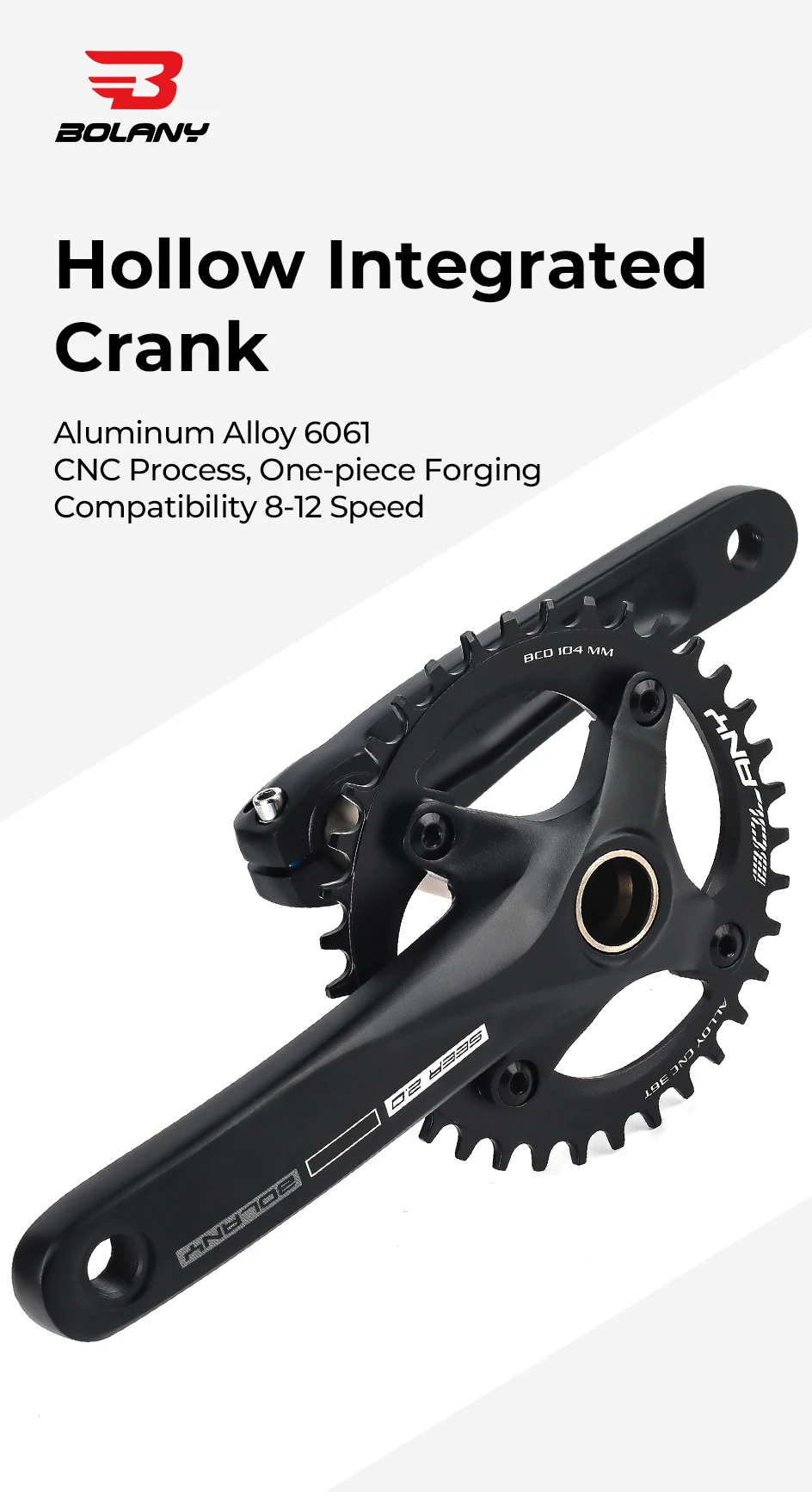 Description Picture 2 of itemBOLANY Bicycle Crankset 170mm 104BCD Mountain Bike Double Disc Crank with Bottom Bracket 34T 36T 38T Aluminum Alloy Bike Cranks