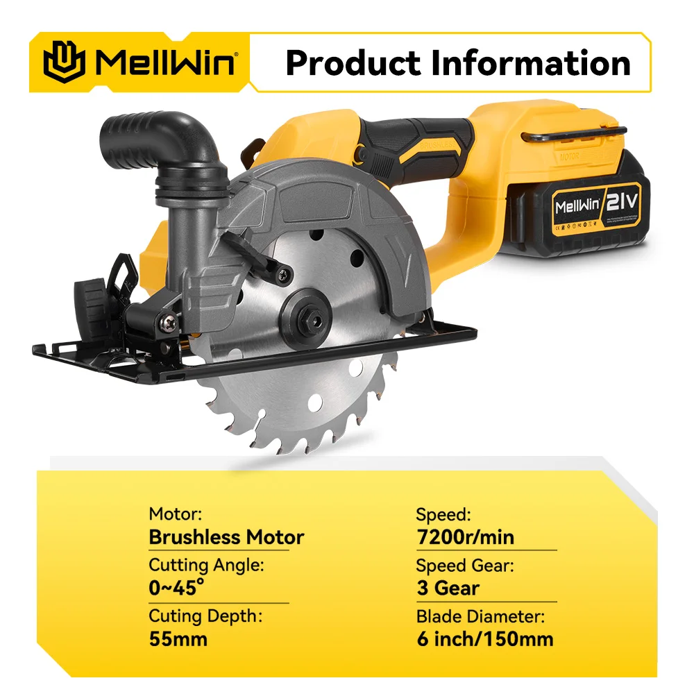 150MM 6 Inch Brushless Circular Saw Handheld Multi-function Electric Saws Power Tool Fit For 21V 18V Battery Pins Electric saw,electric circular saw,mini electric saw