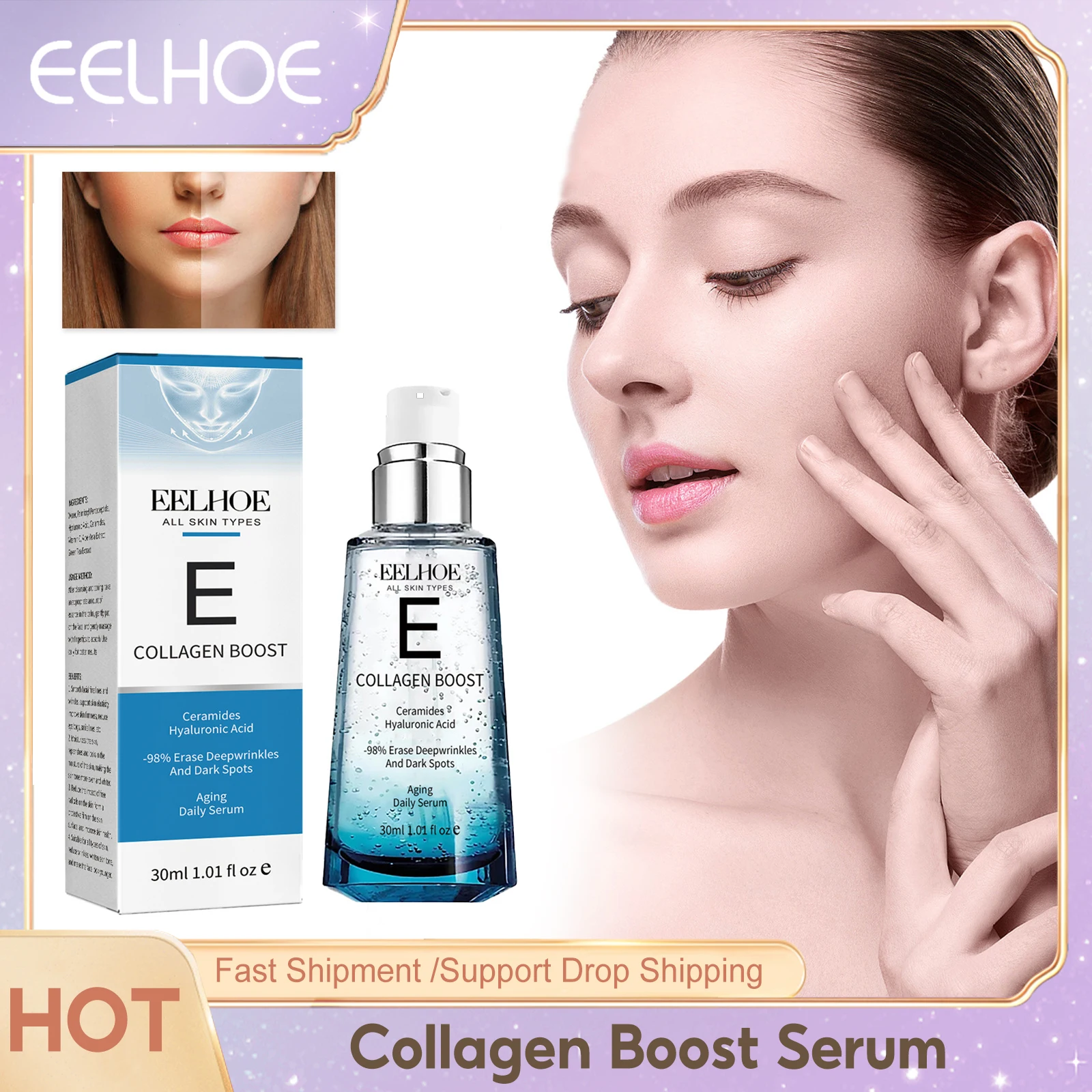 Collagen Anti Aging Serum Deep Hydrating Moisturize Fade Fine Lines Whitening Remove Wrinkles Brighten Firm Tender Skin Essence anti dark circles eye bags serum instant remove wrinkles eye cream improve puffiness fade eye fine line cream tighten skin care