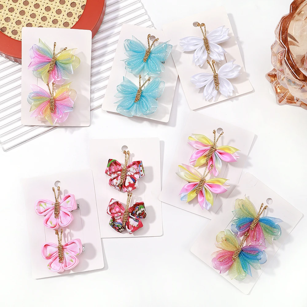 Hair Accessories 2Pcs/Set Fashion Colorful 3inch Butterfly Clips Cute Hairpins for Women Girls Chirldren Sweet Ornament Headwear
