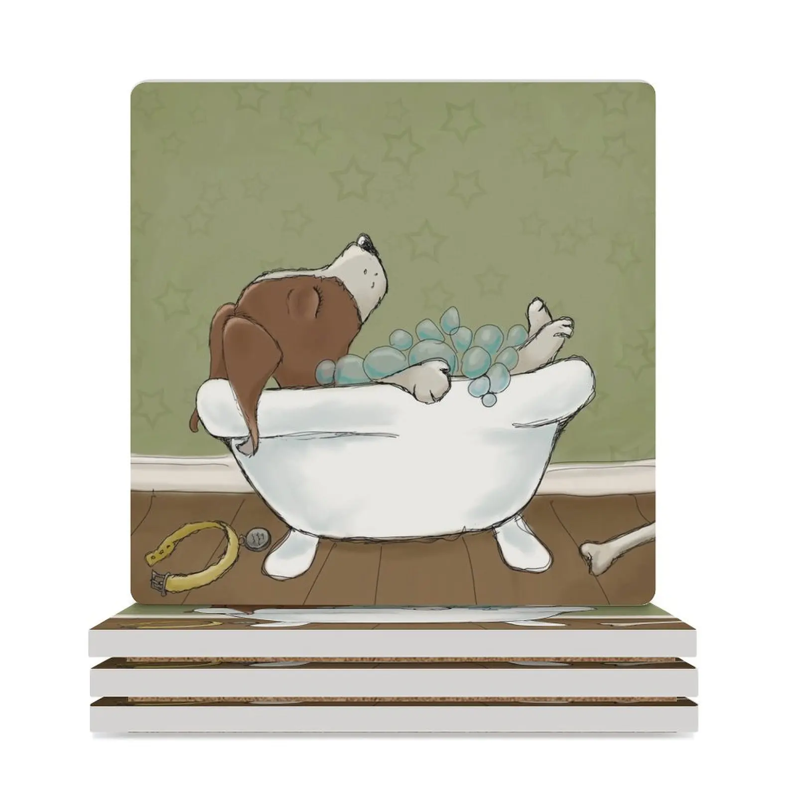 

Dog in Tub Ceramic Coasters (Square) coffee cup stand tea cup holder for cups set Coasters