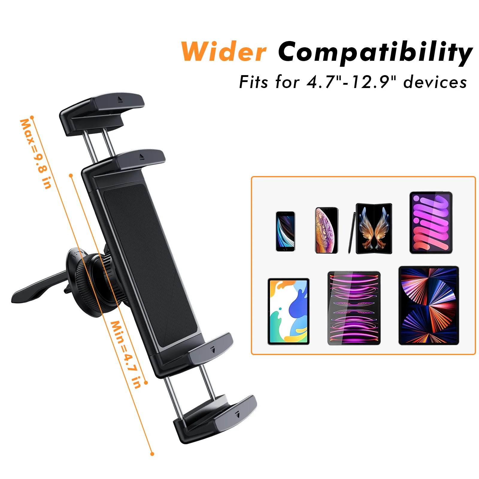 Eary Car Phone Holder 360°Rotatable Mount Vent iPad Tablet for Car iPad Mini Air Z Fold 7 6 iPhone Samsung More 4-12.9" Device