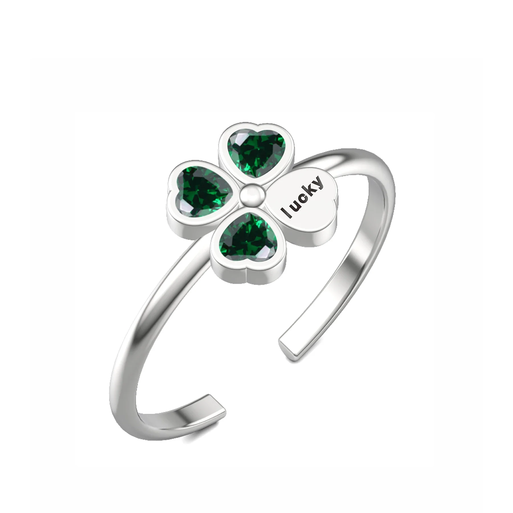 FC 925 Sterling Silver Good Luck Shamrock Patricks Four Leaf Clover Adjust Open Stackable Finger Rings For Women Girl Teens Gift
