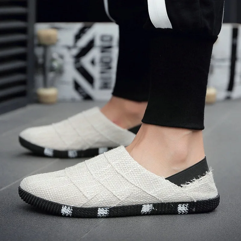 2023 New Summer National Style Men's Flats Canvas Driving Flats Flat Flat Hemp Insoles