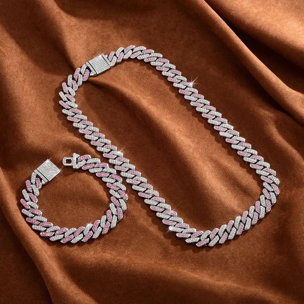 Chain Bracelet Men's Cuban Bracelet Accessory Set Miami Hip Hop Rap Sparkly Zircon Cuban Chain