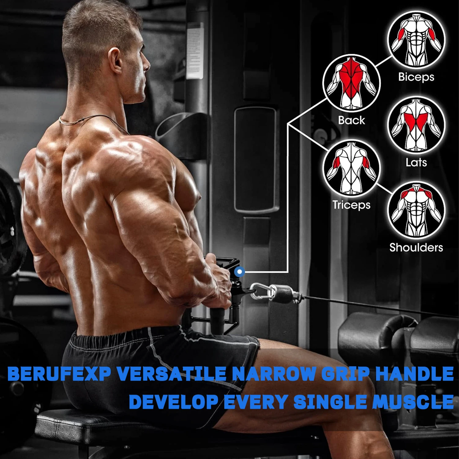 Fitness Workout Handle Double D 360 Rotataing Cable Row Attachment for Cable Machine Soft Rubber Gym LAT Pulldown Close Grip