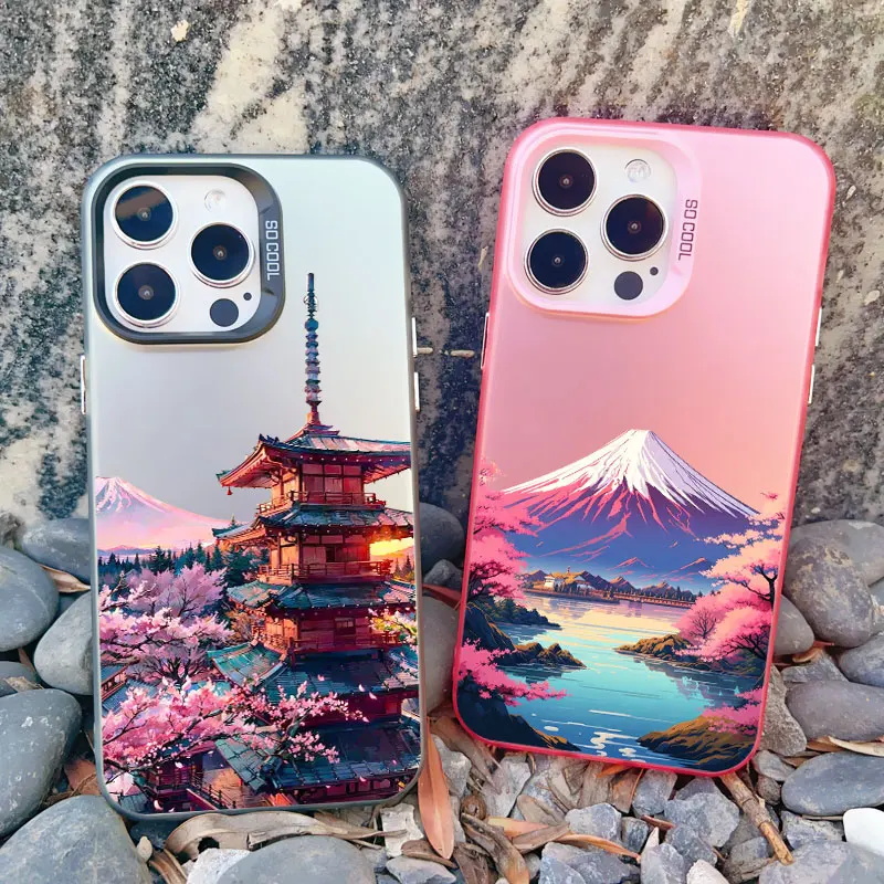 Japanese Aesthetic Mount Fuji Landscape Shockproof Phone Case with Laser Design