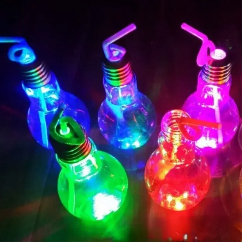 10PCS Luminous Bulb Cup Water Bottle 400ml Bulb Tea Creative Cup Bottles Drink Plastic Juice Bottle Cute Water