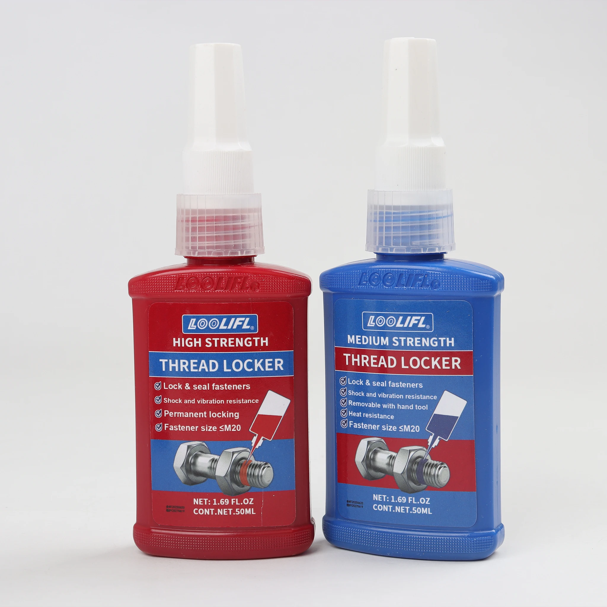Premium Thread Locking Adhesive - Anti-Loosening, Anti-Shake, Anti-Rust, Anaerobic Solution, Available in Removable and Permanent Strengths, Two-Pack (10g-50g)