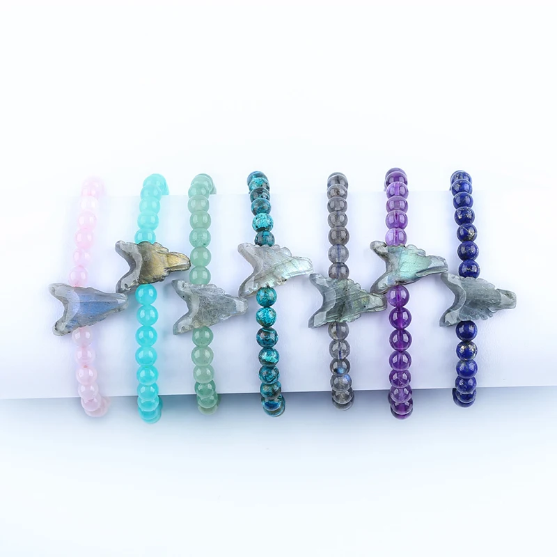 Wholesale,Handmade Jewelry Natural Stone Labradorite Carved Wolf Beads Bracelet,6mm,19cm,Birthday Best Gift New