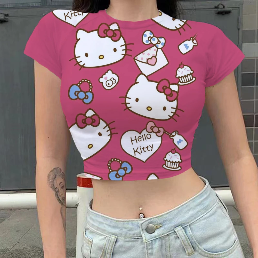 

Y2k women t-shirt Hello Kitty print crop top Harajuku Cartoon summer new fashion T-shirt women tops punk women clothing y2k