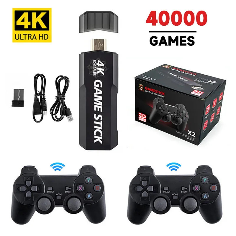 Video Game Stick 4K Console Double Wireless Controller (128G-40000+ Games)