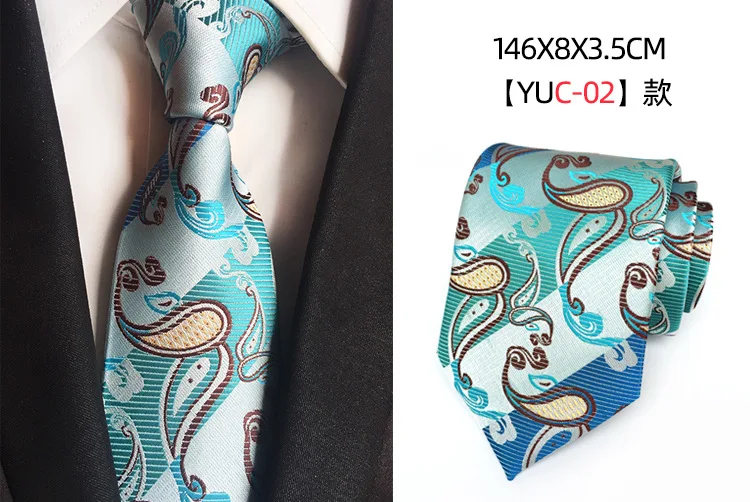 Herren-Krawatte, 8 cm, blau, grün, floral, kariert, Business-Krawatte, Herren, klassisch, Alltagskleidung, Jacquard-gewebte Krawatte für Hochzeit, Party, Geschenk – Detail 10