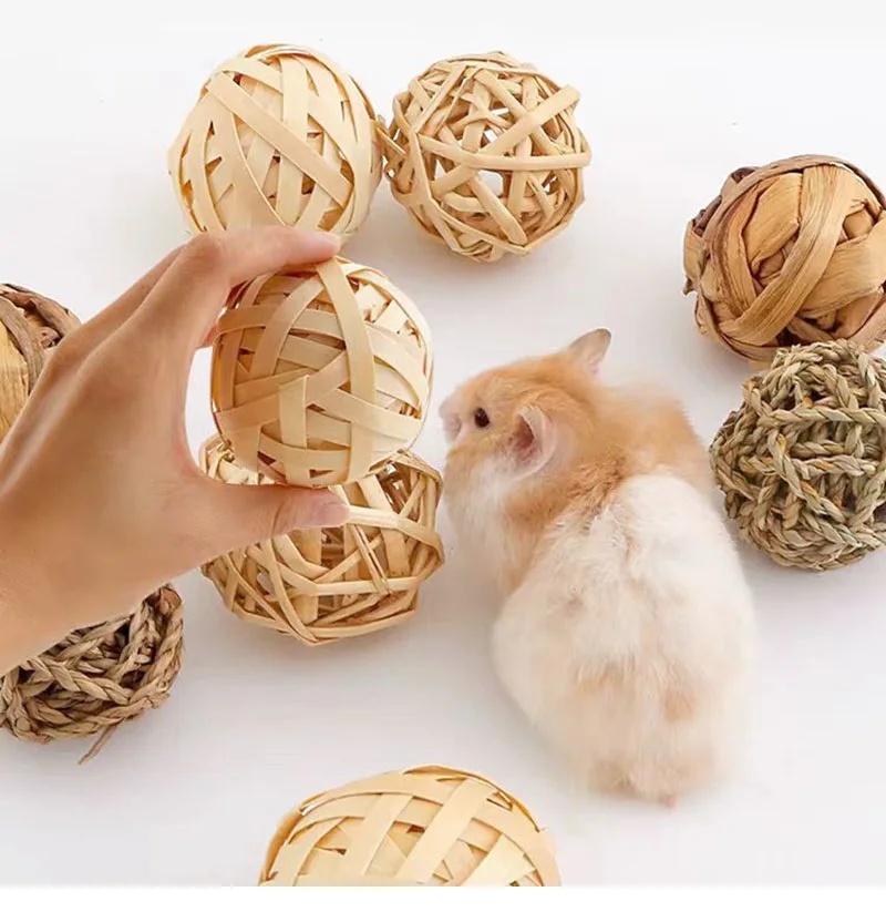 Balles à mâcher tressées en herbe naturelle pour petits animaux_voghion.com