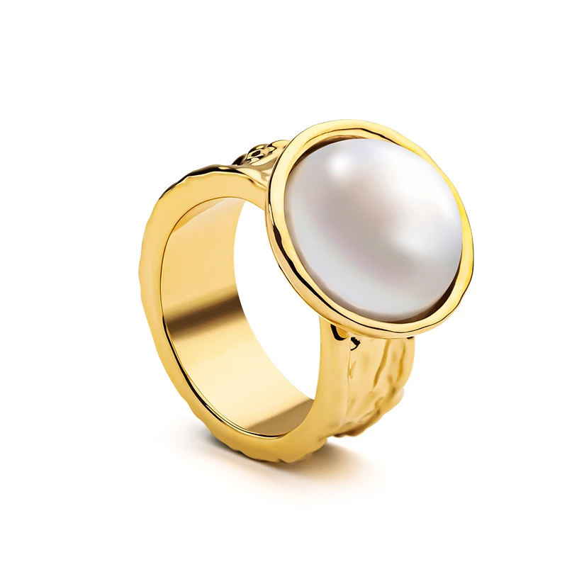 

18K позолоченные большие жемчужные дизайнерские золотые кольца для женщин Простые Ювелирные изделия оптом и Прямая поставка