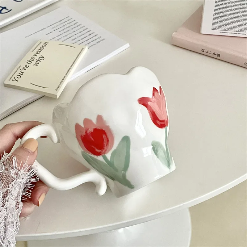 

Irregular Tulip Mug 커피잔 Vintage Korean Style Ceramic Breakfast Cup Milk Coffee Cup For Home Tableware اكواب