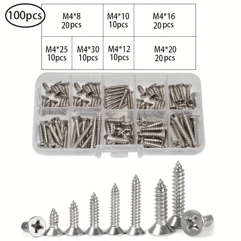 M4 stainless steel cross countersunk head self tapping screw set flat head cross