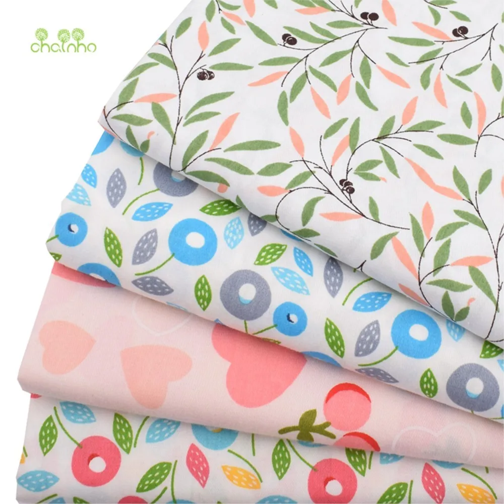 Chainho,Printed Twill Weave Cotton Fabric,Patchwork Cloth,DIY Quilting Sewing Material,Flower & Fruit Series,8 Designs,15C18