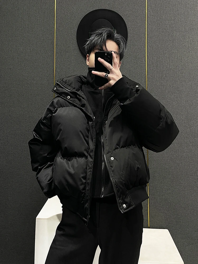 Fake Two-Piece Stand Collar Short Cotton Jacket Men's 2024 Autumn and Winter New Loose Thick Warm Handsome Black Coats Tops