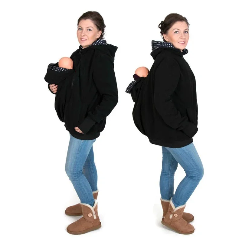 

3-in-1 Kangaroo Mom's Coats Multi functional Hooded Solid Warm Jackets Postpartum Mom Outdoor Baby Strap Breastfeeding Sweater