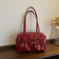 Sweet Bow Pleated Design Women Shoulder Bags Double-pocket Large Capacity Ladies Underarm Bag Solid Color Female Handbags Tote