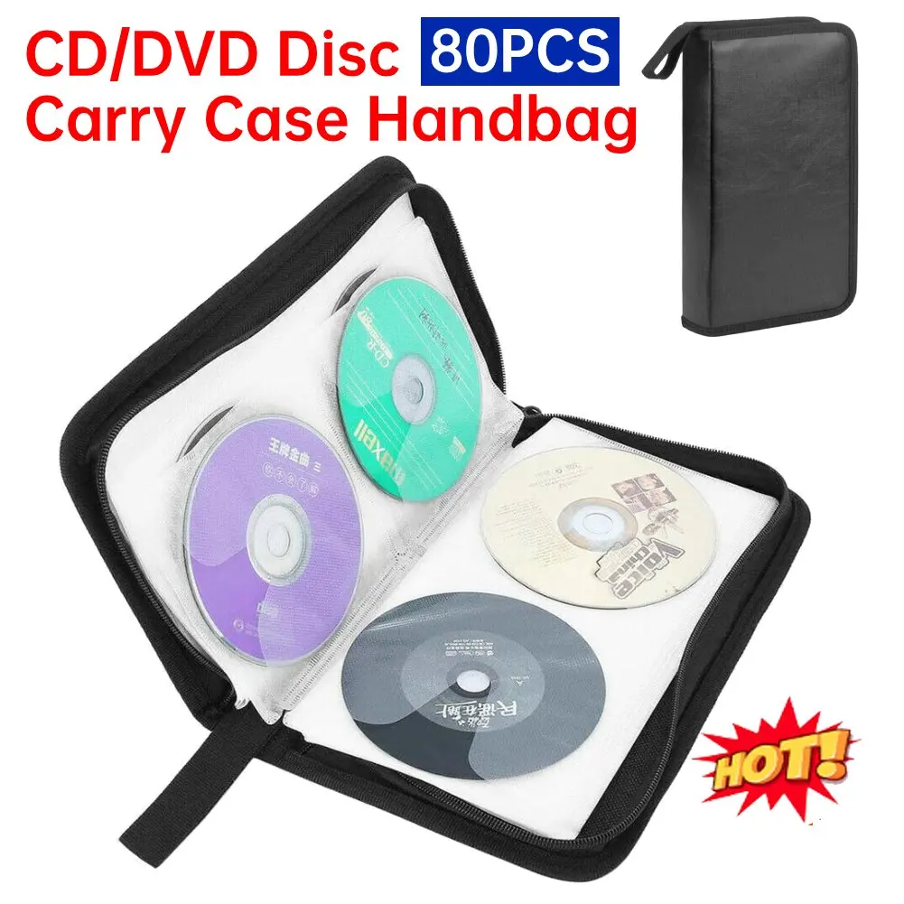 CD DVD Storage Case Carry Handbag 80pcs Capacity Double-side Dustproof Zipper Album Holder
