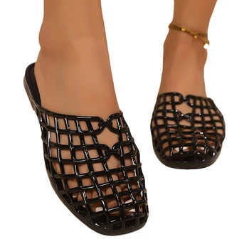 Women Jelly Flats Fashion Slip-On Flats Lightweight Hollow Out Ballet Flats Breathable Beach Jelly Shoes for Outdoor Travel 4