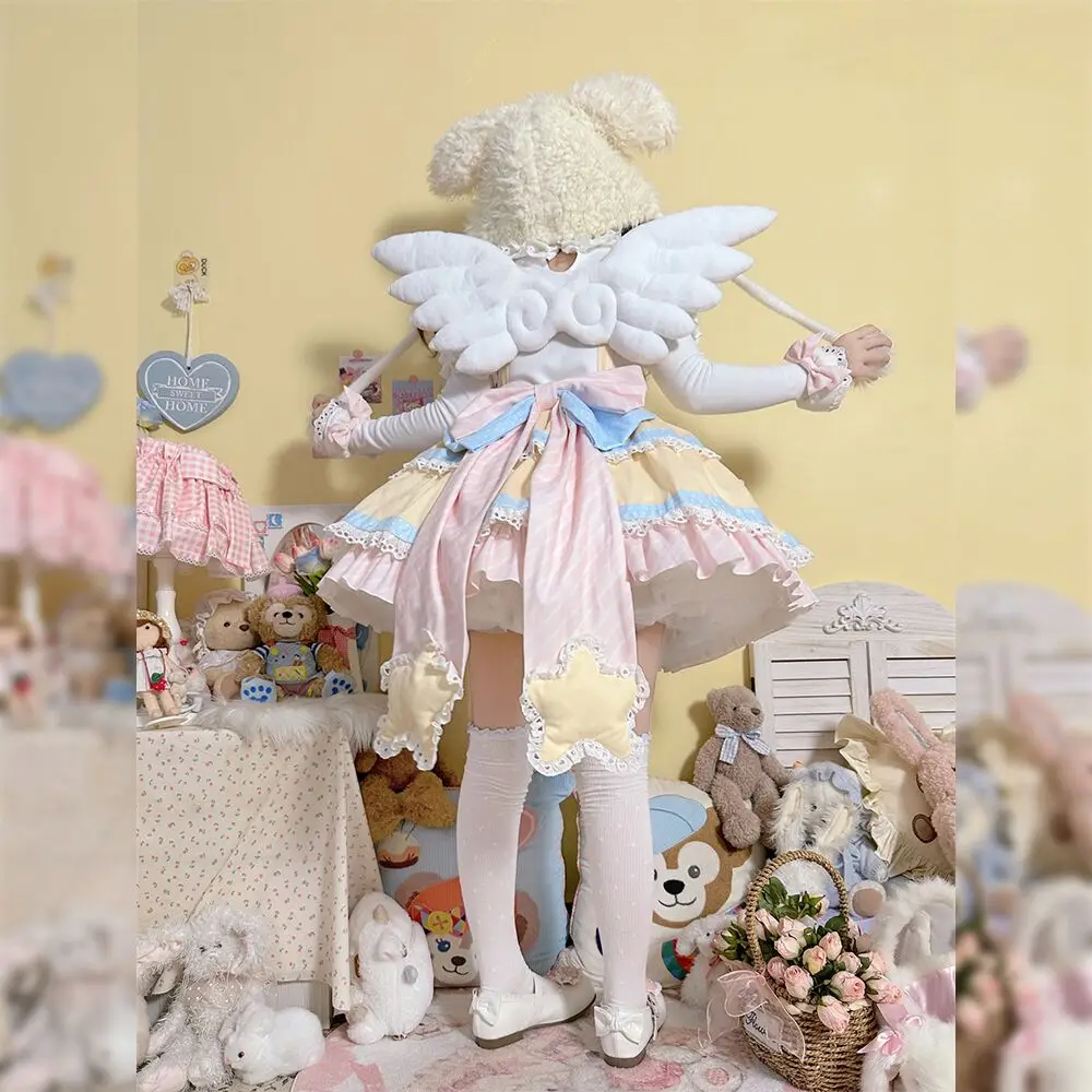 Sweet Lolita Sleeveless Lace Ruffles JSK Dress with Apron Bow