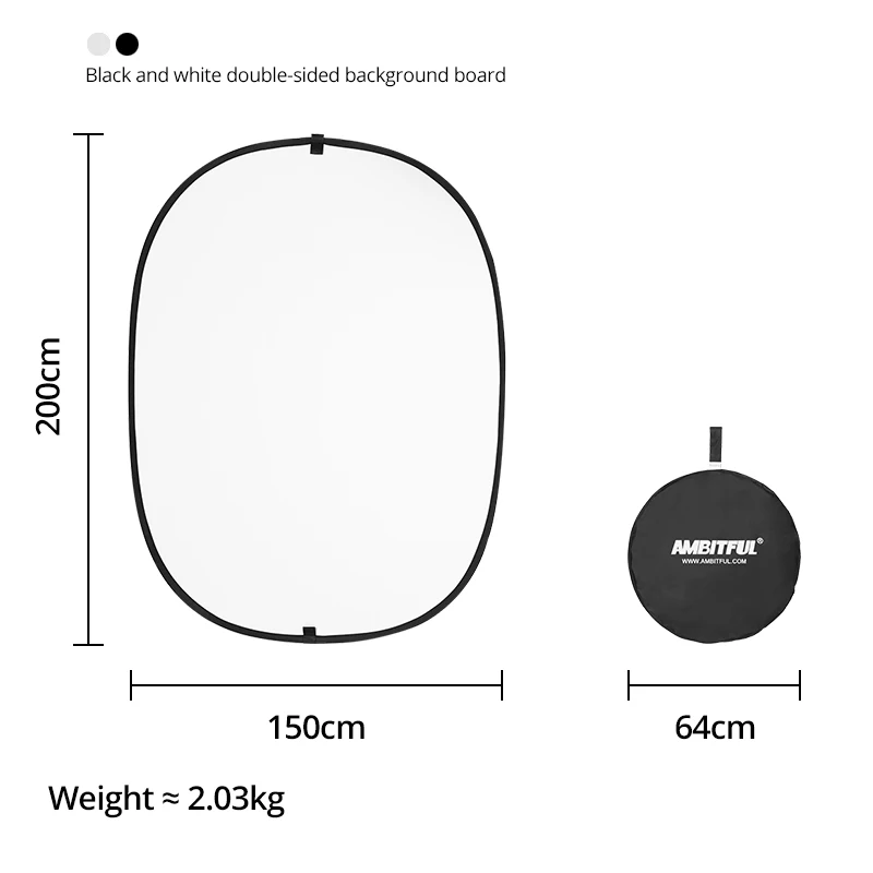 휴대용 타원형 2in1 흰색 검정색 150x200cm 100x150cm 배경 반사판 접이식 스튜디오 사진 디퓨저 예술/신분증 사진용