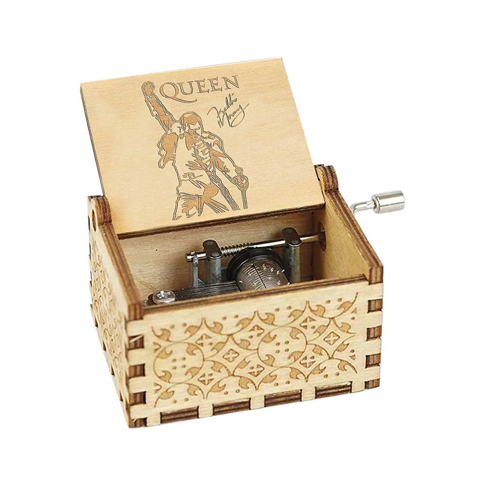 Happy Birthday Musical Ornaments Antique Wooden Engraved Hand Cranked Music Box Gifts for Girlfriend Women Wife Girls