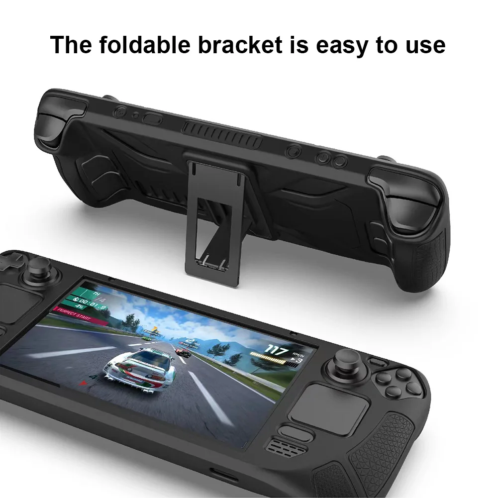 Soft Shell Game Console Full Cover Anti Slip Protective Case Cover with Foldable Bracket Replacement Accessories for Steam Deck