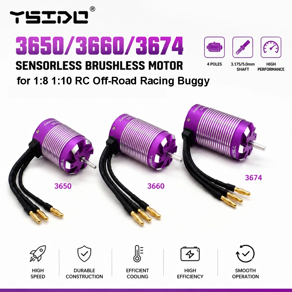 YSIDO Sensorless Brushless Motor 4 Poles 3.175/5.0mm for 1:8 1:10 WLtoys Tamiya Traxxas RC Off-Road Racing Buggy