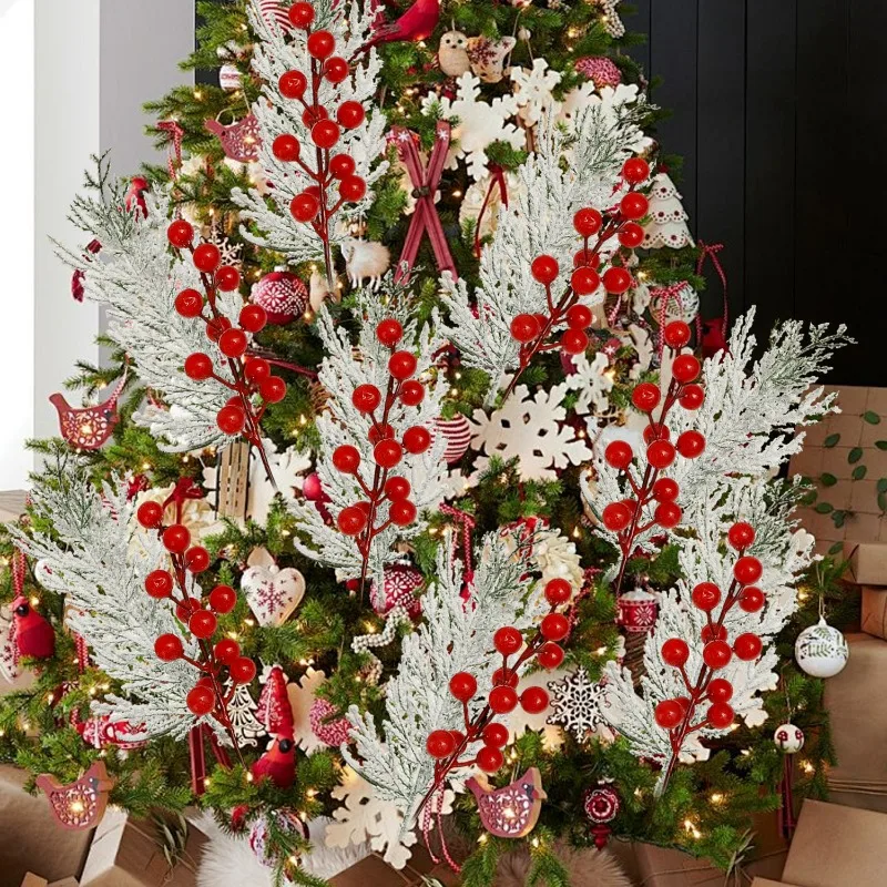 20/1Sets Sneeuwvlok Dennen Rode Hulst Bessen Tak DIY Kerstkrans Bloemstuk Combinatie Feest Thuis Tafeldecoratie_voghion.com